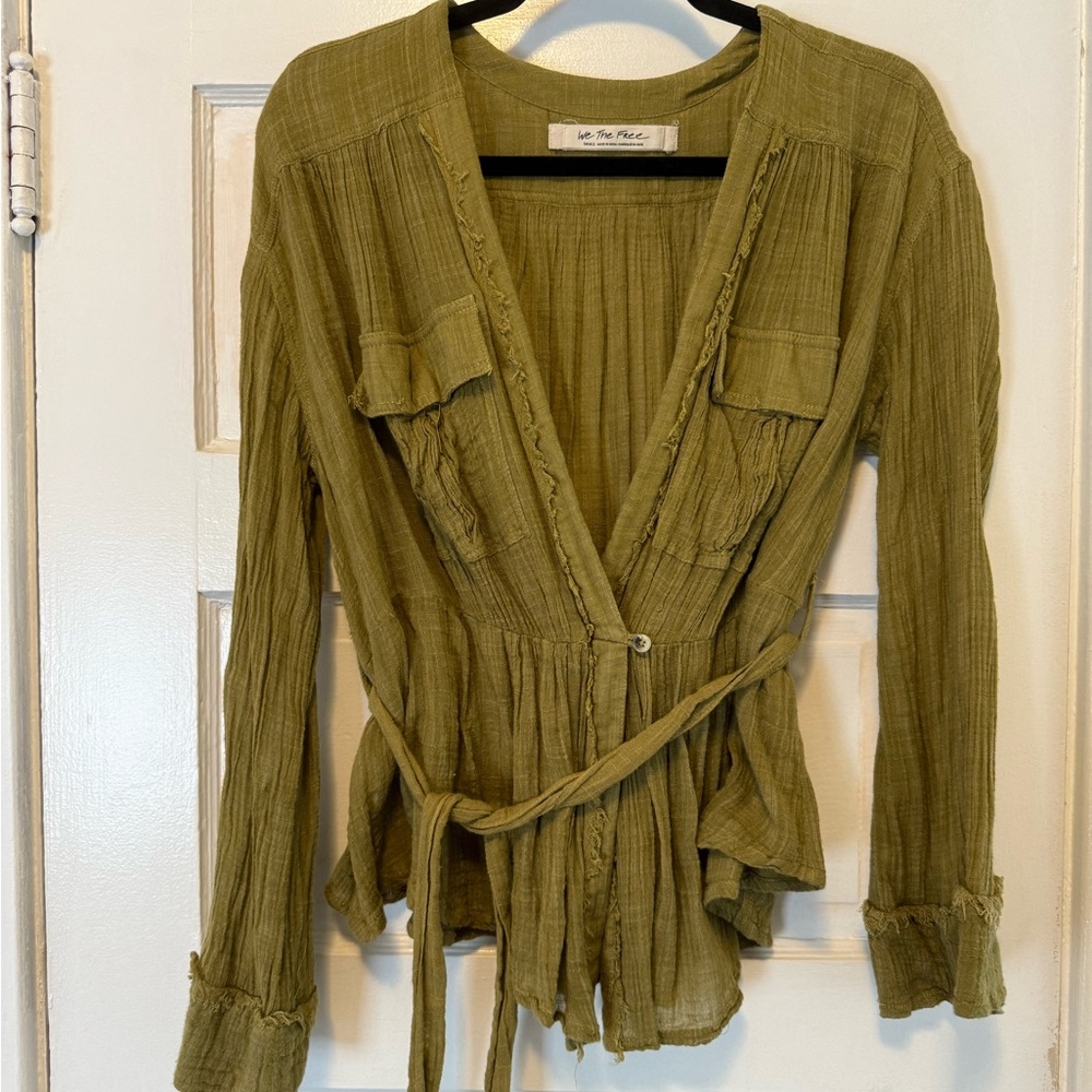 We The Free Olive Wrap Blouse